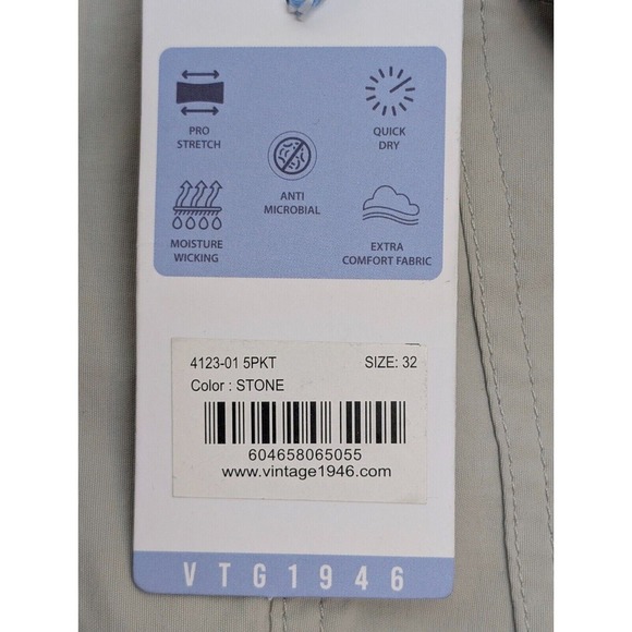 Vintage 1946 Men's Pro Stretch Pants Quick Dry Stretch Stone Size 32 NWT RARE - Picture 10 of 13